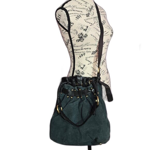 Anthropologie Holding horses suede leather teal black bucket shoulder handbag - Picture 12 of 12